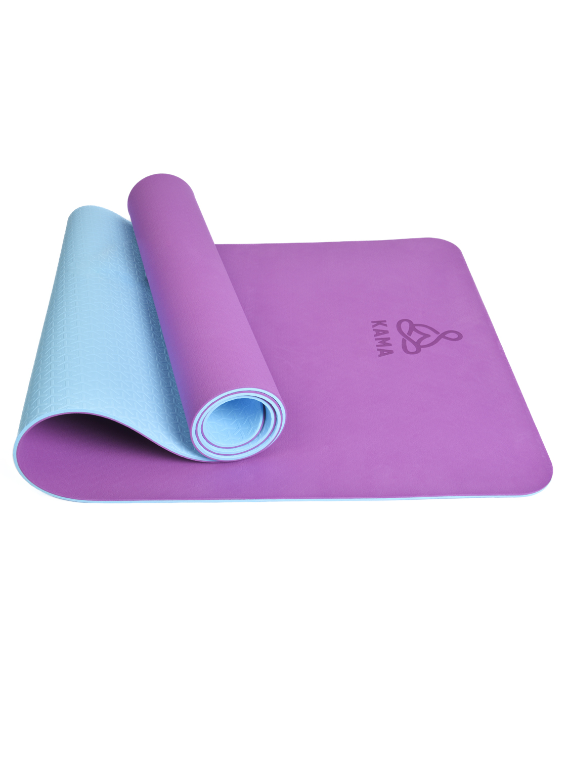 Коврик для йоги и фитнеса KAMA YOGA TPE, 6 мм, 183 x 61 см, фиолетовый, чехол + ремешок