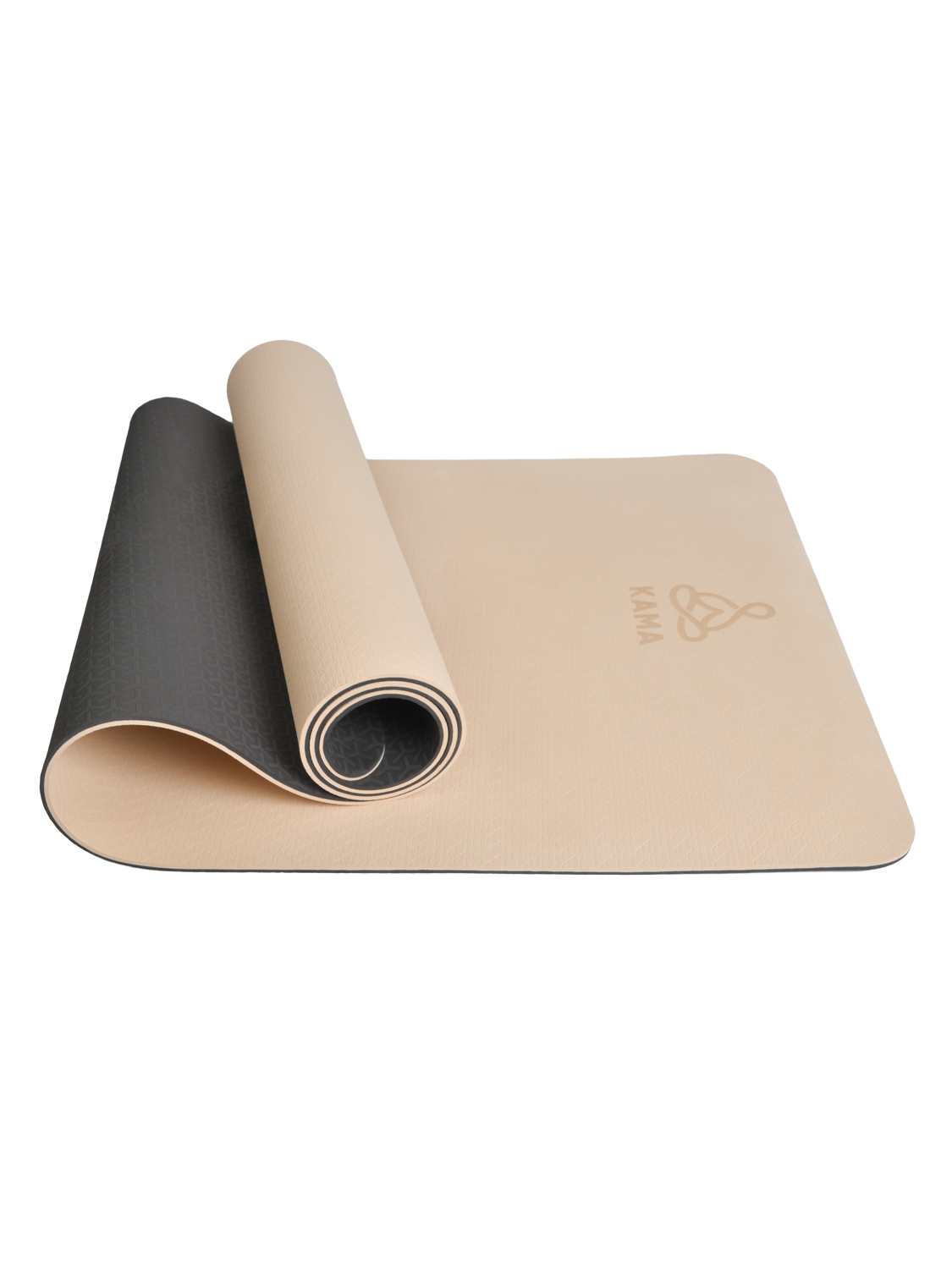 Коврик для йоги и фитнеса KAMA YOGA TPE, 6 мм, 183 x 61 см, бежевый, чехол + ремешок