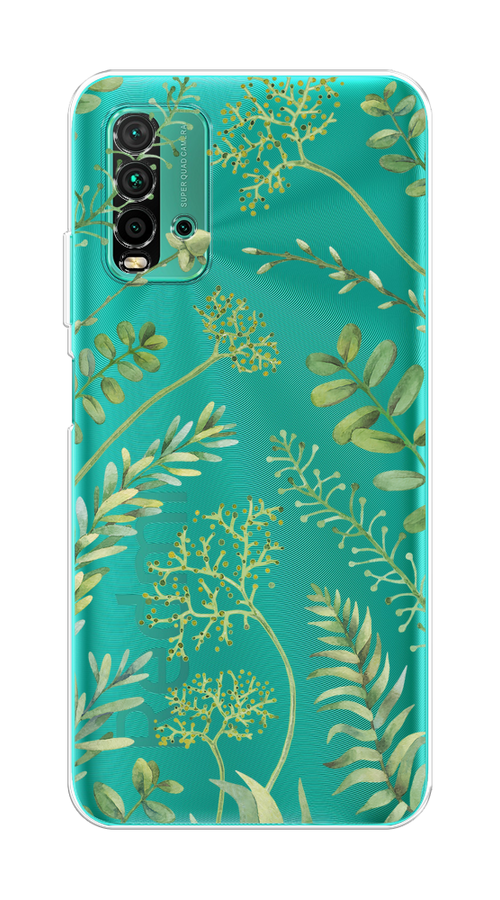 

Чехол на Xiaomi Redmi 9T "Green Leaves", Зеленый;прозрачный, 39850-1
