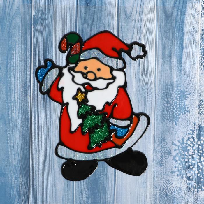 Наклейка на стекло Дед Мороз с елкой 12х19 см
