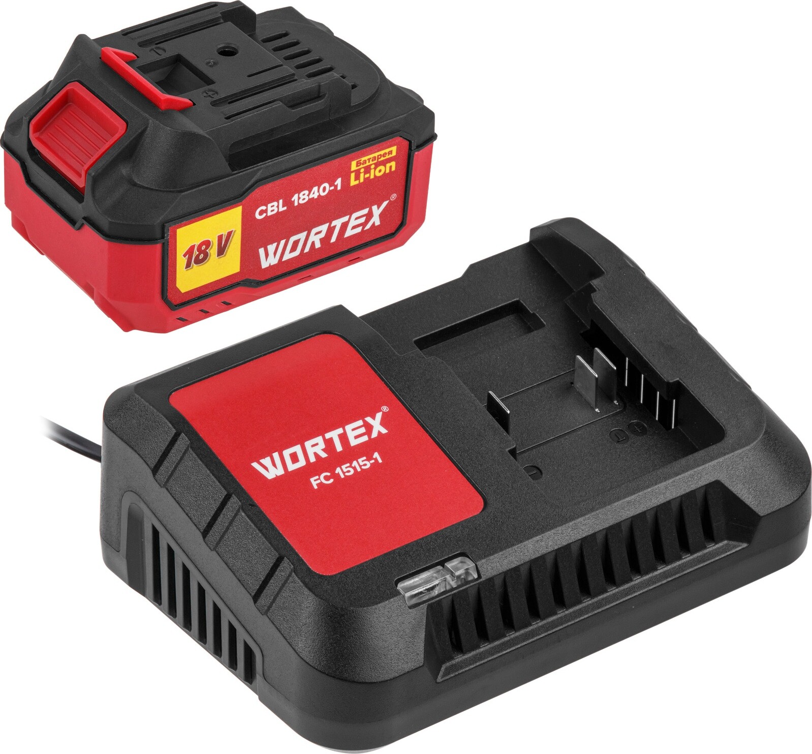 Комплект аккумулятор 18В 4Ач и зарядное устройство WORTEX ALL1 (1329412) аккумулятор wortex cbl 1820 1 18 0 в 2 0 а ч li ion all1 18 0 в 2 0 а ч индикатор заряда обрезиненный корпус 0329193