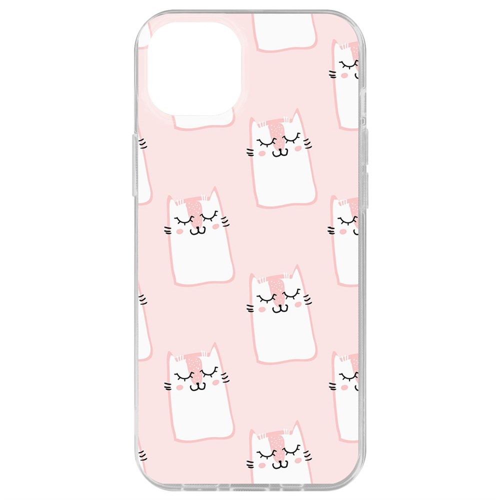 

Чехол-накладка Krutoff Clear Case Котики паттерн для iPhone 15 Plus, Прозрачный