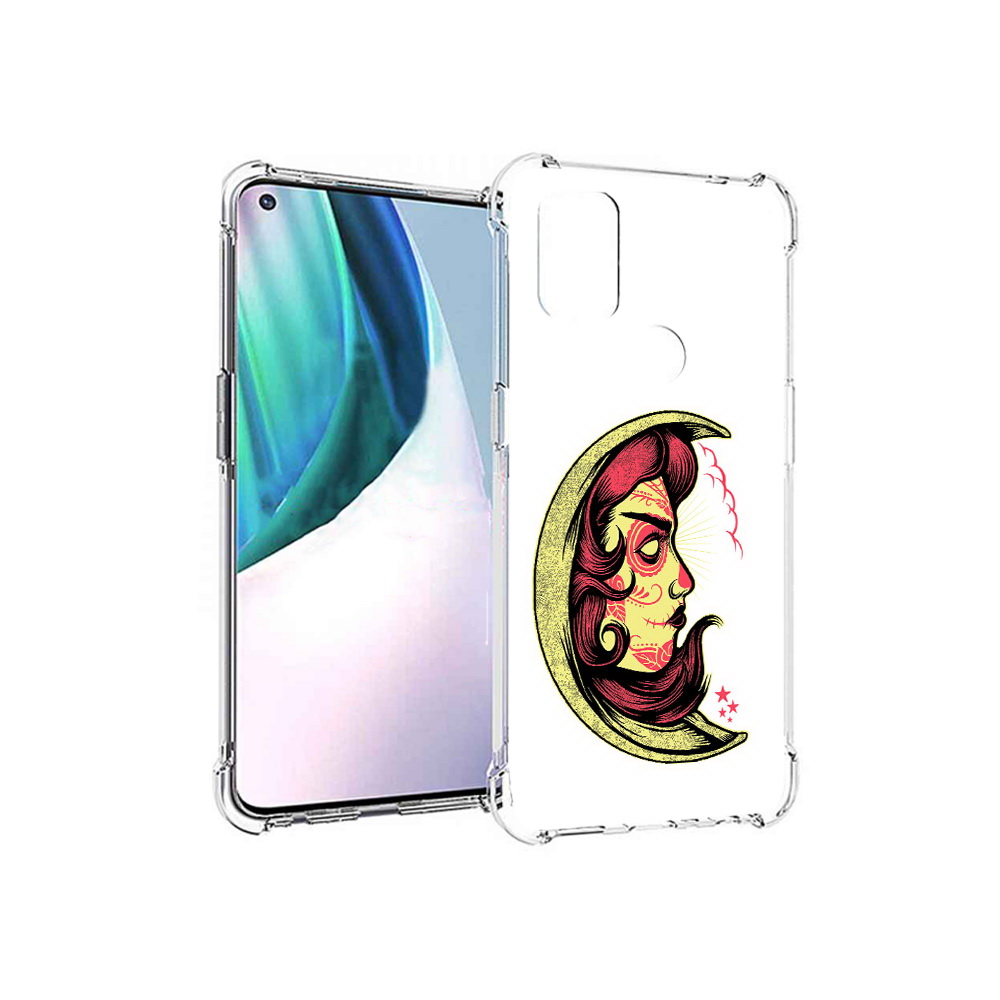 

Чехол MyPads Tocco для OnePlus Nord N10 5G желтый полумесяц с лицом девушки, Прозрачный, Tocco