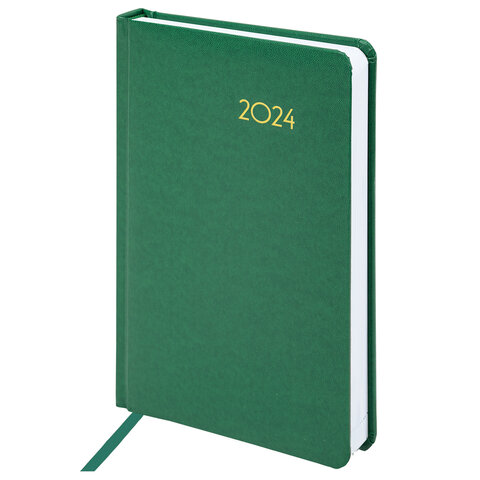 Ежедневник датированный 2024 Brauberg Select балакрон, А5 138x213 мм, зеленый, 114878
