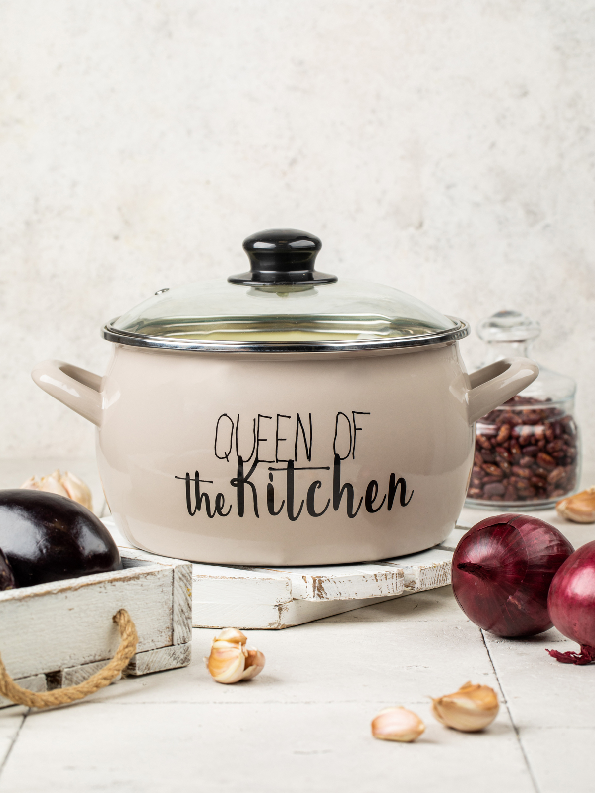 

Кастрюля эмалированная Metrot Queen of kitchen с крышкой 2,2 л 362681, Бежевый