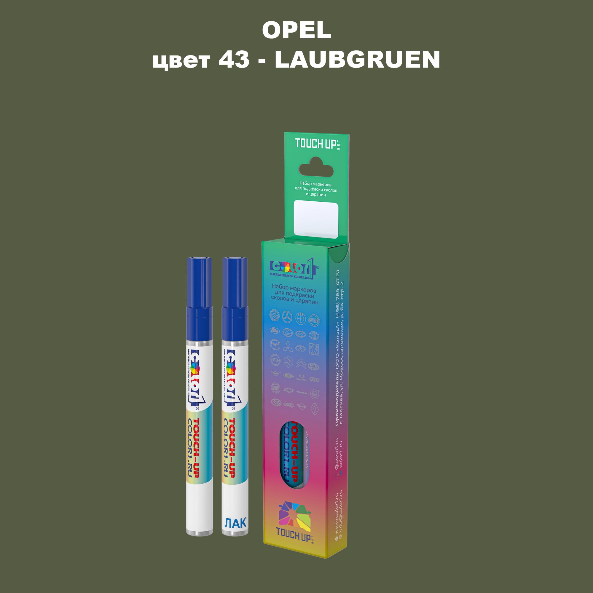 

Маркер с краской COLOR1 для OPEL, цвет 43 - LAUBGRUEN, Прозрачный