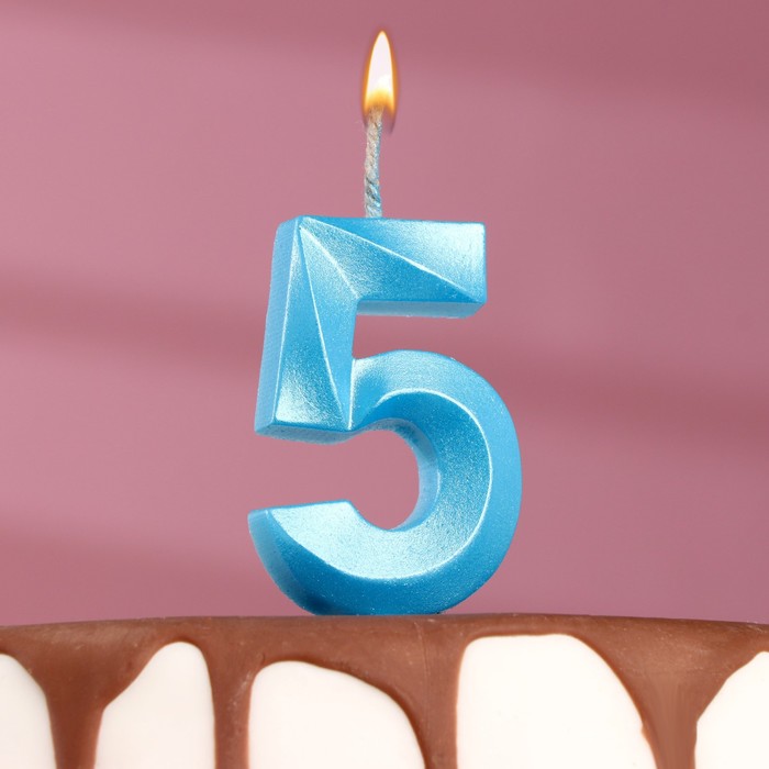 

Свеча в торт "Грань", цифра "5", голубой металлик, 7.8 см, Свечи в торт. Грань