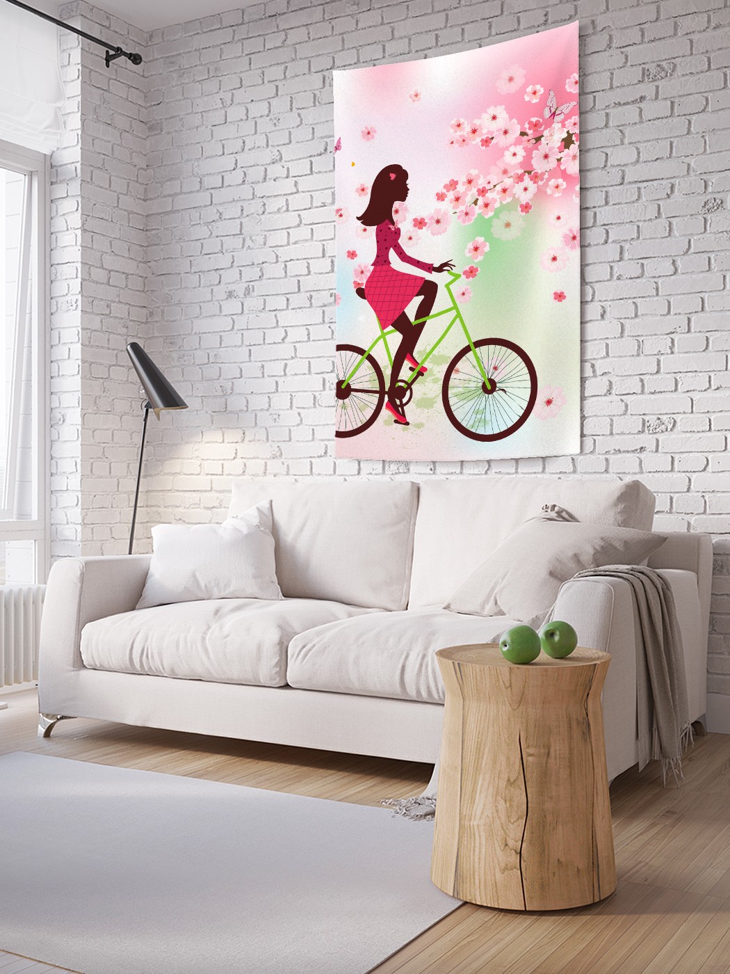 фото Вертикальное фотопанно на стену joyarty "велосипедная прогулка в платье", 150x200 см