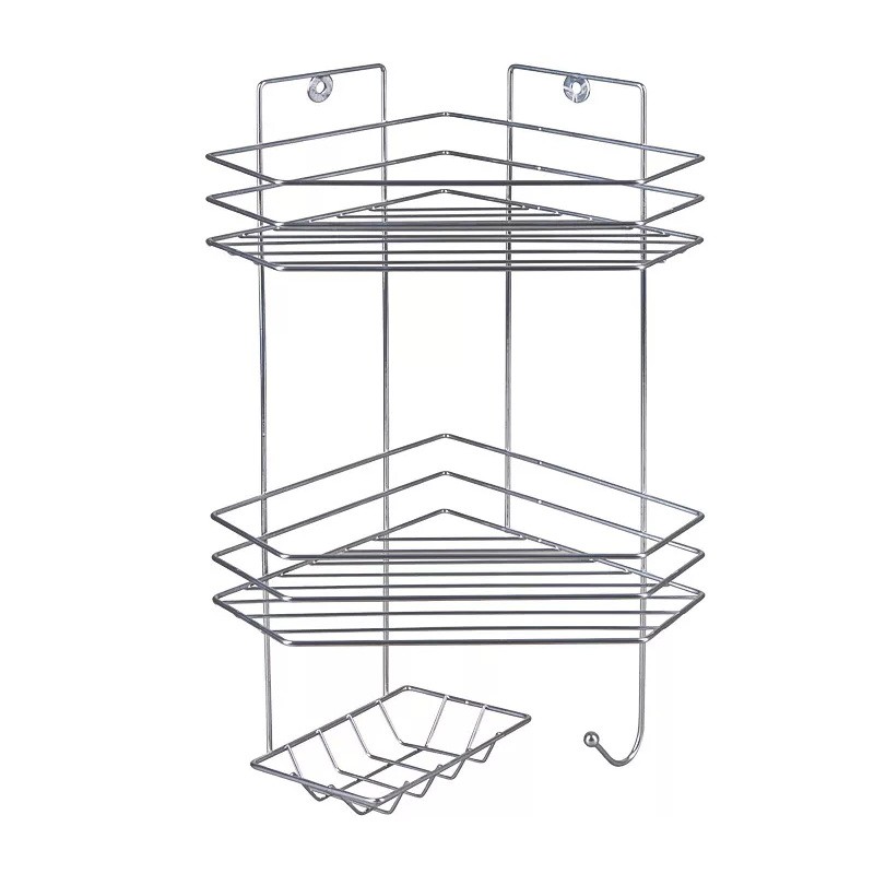 фото Полка угловая трапецевидная, 2-х ярусная с мыльницей и вешалкой, цвет хром lesnikovo