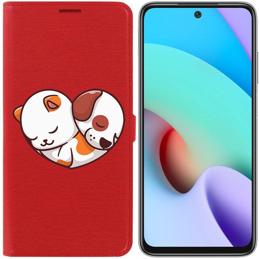 

Чехол-книжка Krutoff Eco Book для Xiaomi Redmi 10 Котёнок и Щенок (красный)