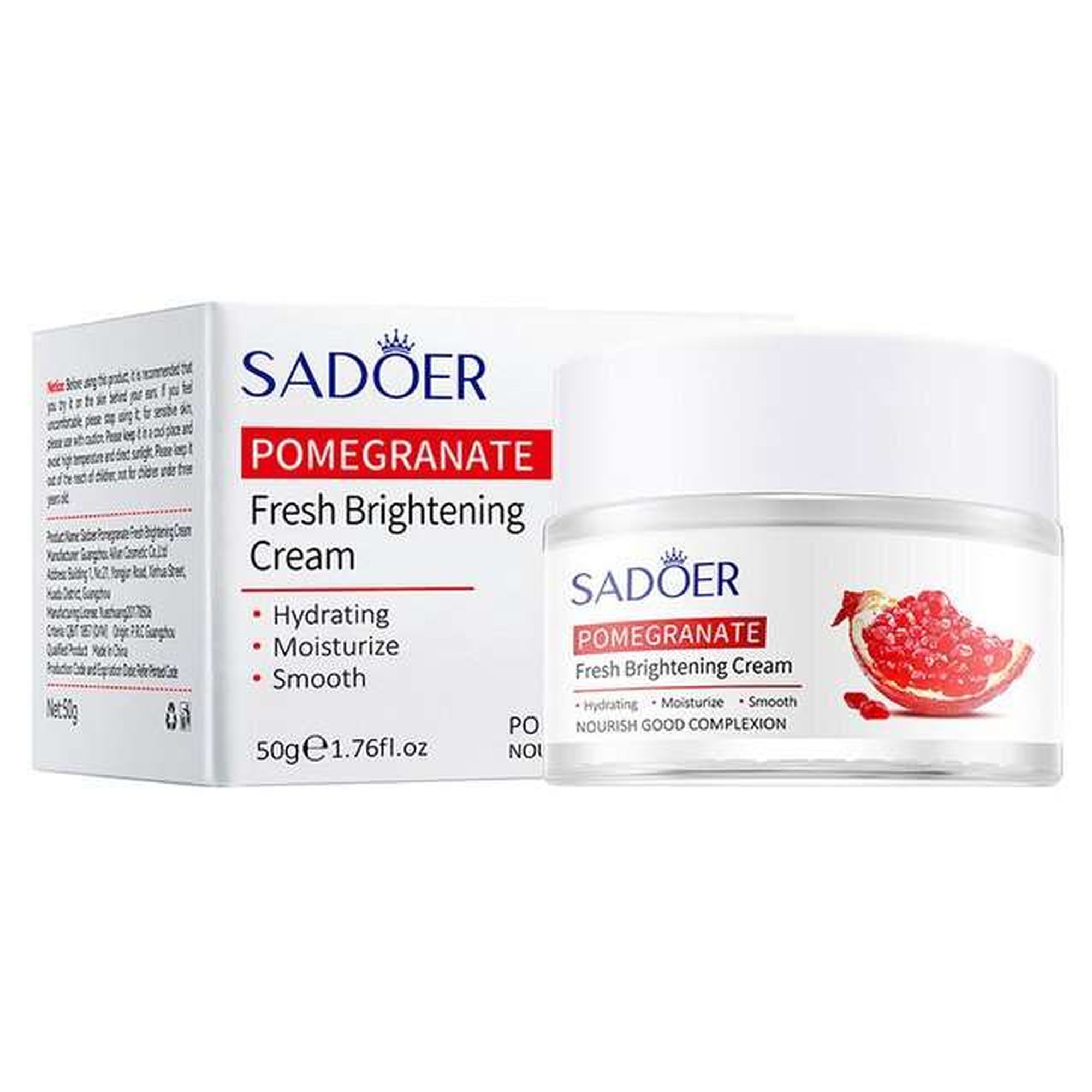 Освежающий и увлажняющий крем для лица Sadoer с экстрактом граната 50 г