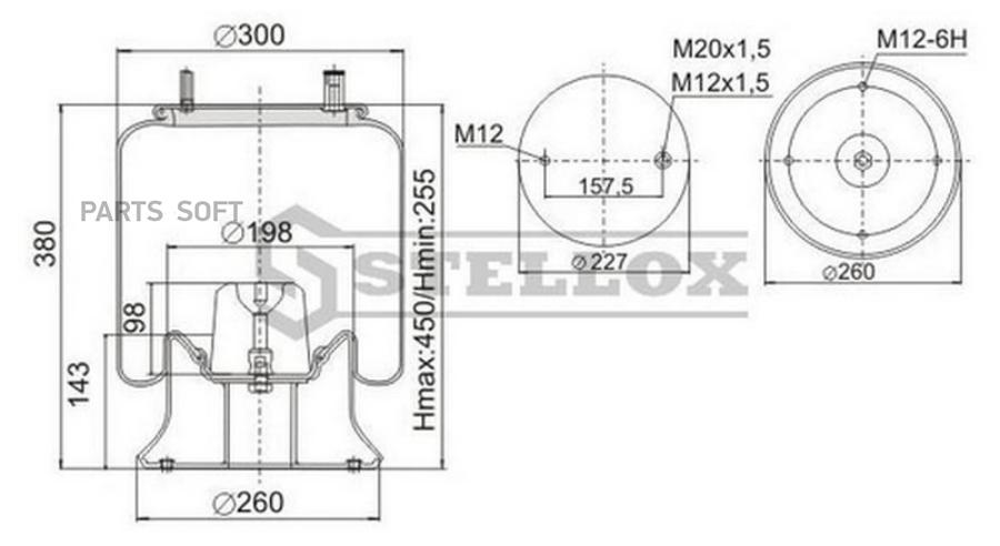 

90-41561-SX_пневмоподушка со стак. !1шп.M12 1шп-шт.M12/20 Поршень сталь 4отв.M12 \ROR,Wewe