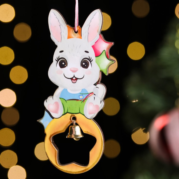

Подвеска Кролик с шариками, с колокольчиком, дерево, ламинация, 5,1х10,6 см