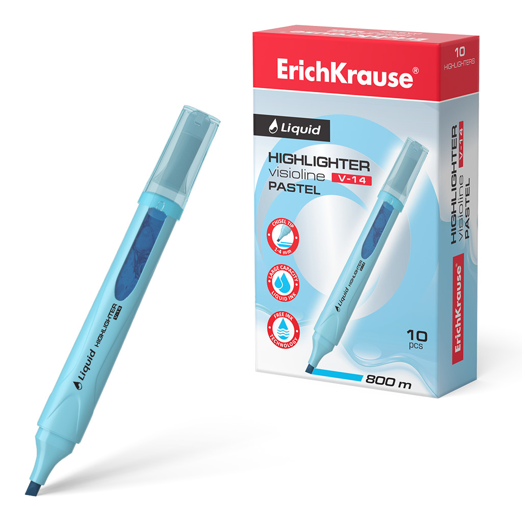 

Текстмаркер ErichKrause Liquid Visioline V-14 Pastel,56026 цвет голубой 10 штук, Liquid Visioline V-14