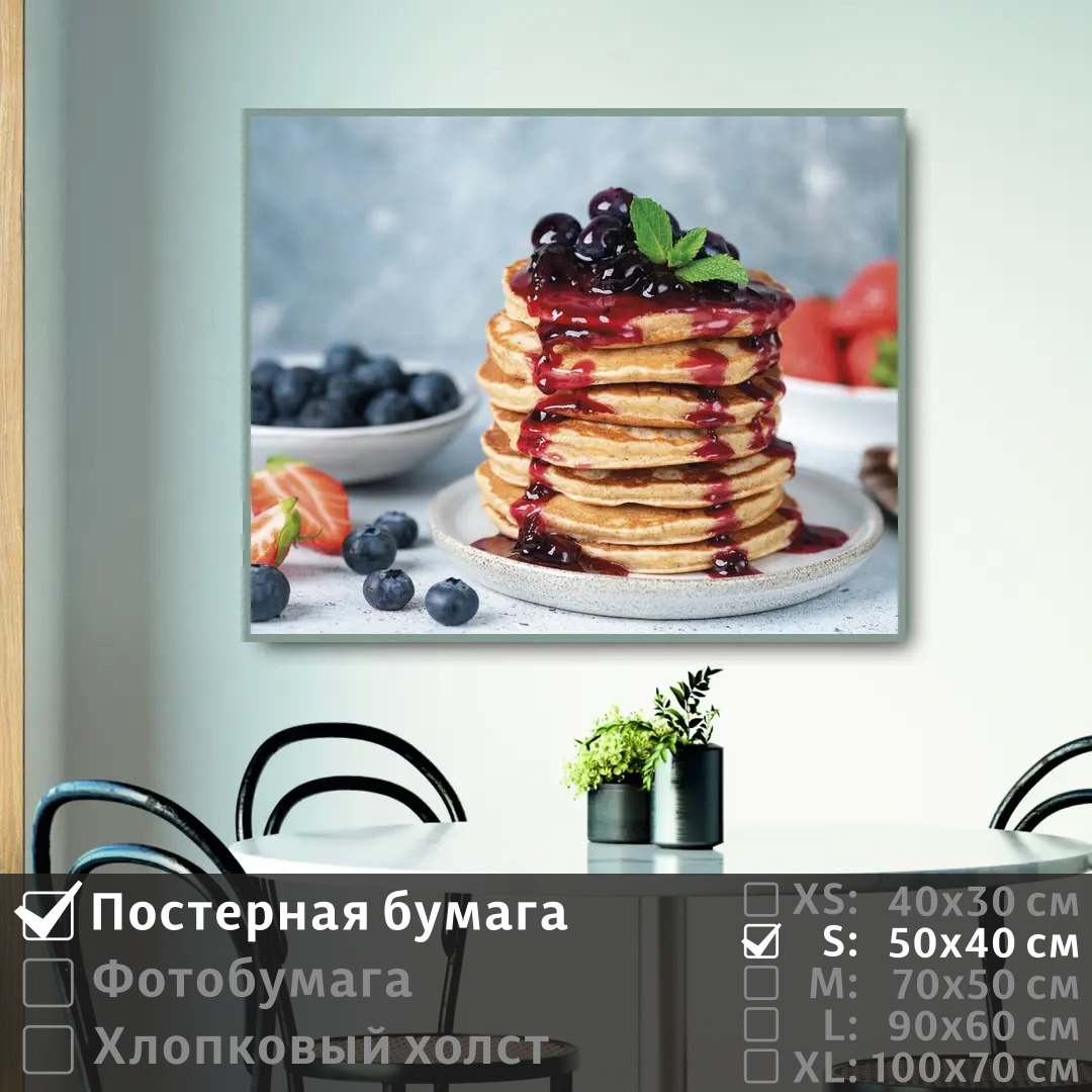 

Постер на стену ПолиЦентр Блины на завтрак в кофейне 50х40 см, БлиныНаЗавтракВКофейне