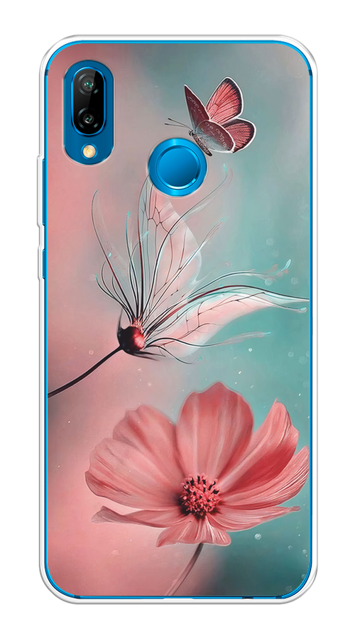 

Чехол на Huawei P20 Lite/Nova 3E "Бабочка и цветок", Голубой;розовый, 64450-1