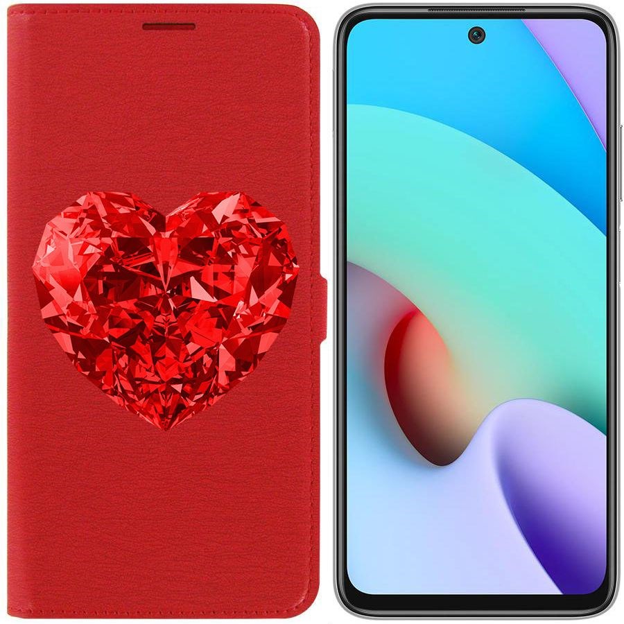 Чехол-книжка Krutoff Eco Book для Xiaomi Redmi 10 Рубиновое сердце (красный)