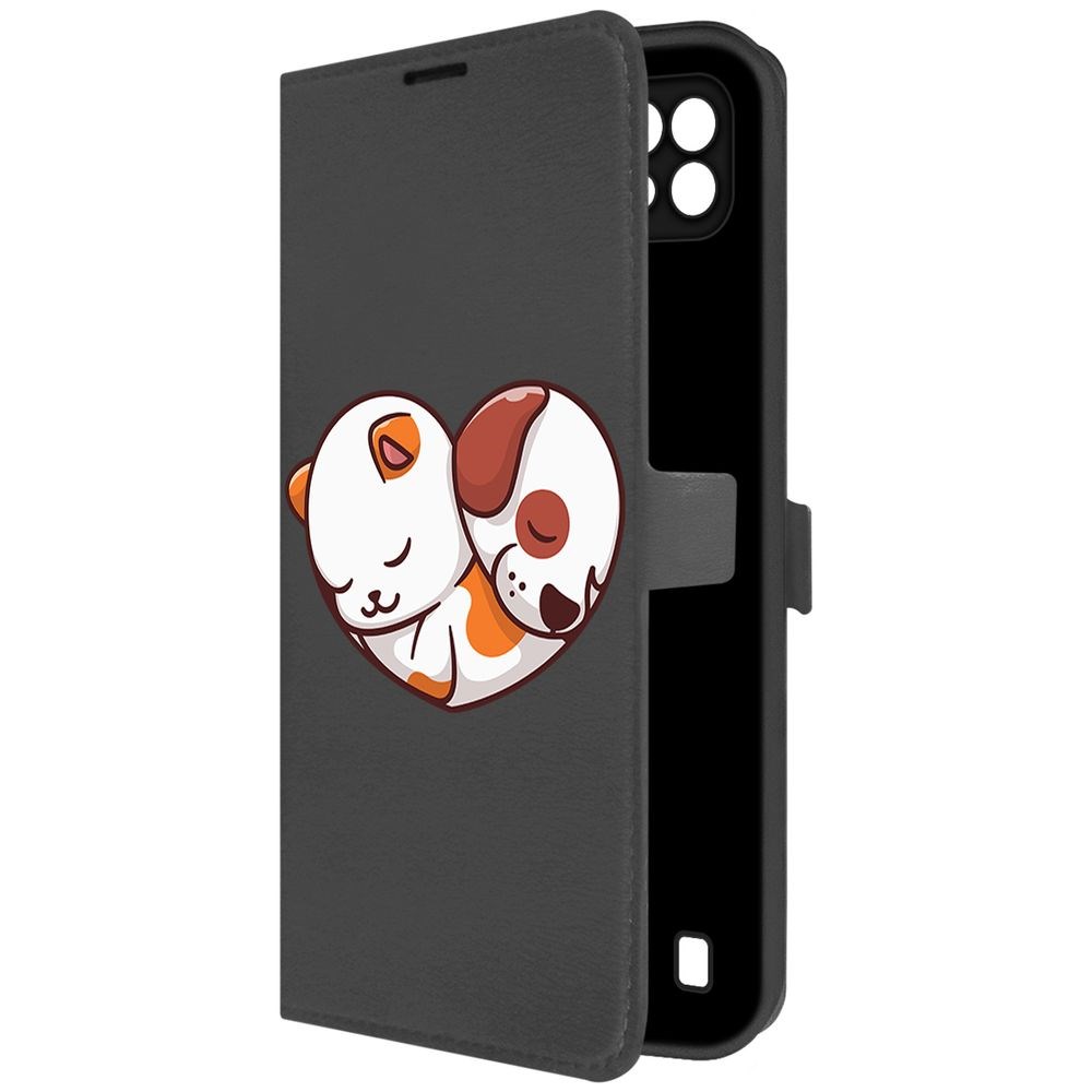 

Чехол-книжка Krutoff Eco Book для Realme C21 Котёнок и Щенок (черный)