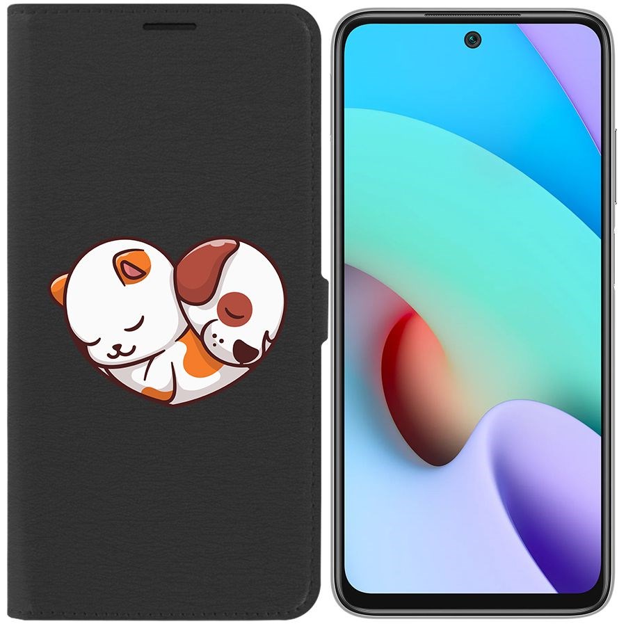 

Чехол-книжка Krutoff Eco Book для Xiaomi Redmi 10 Котёнок и Щенок (черный)