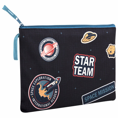 

Папка для тетрадей BRAUBERG А4, 1 отделение, полиэстер, на молнии, с ручкой, Space M, Черный