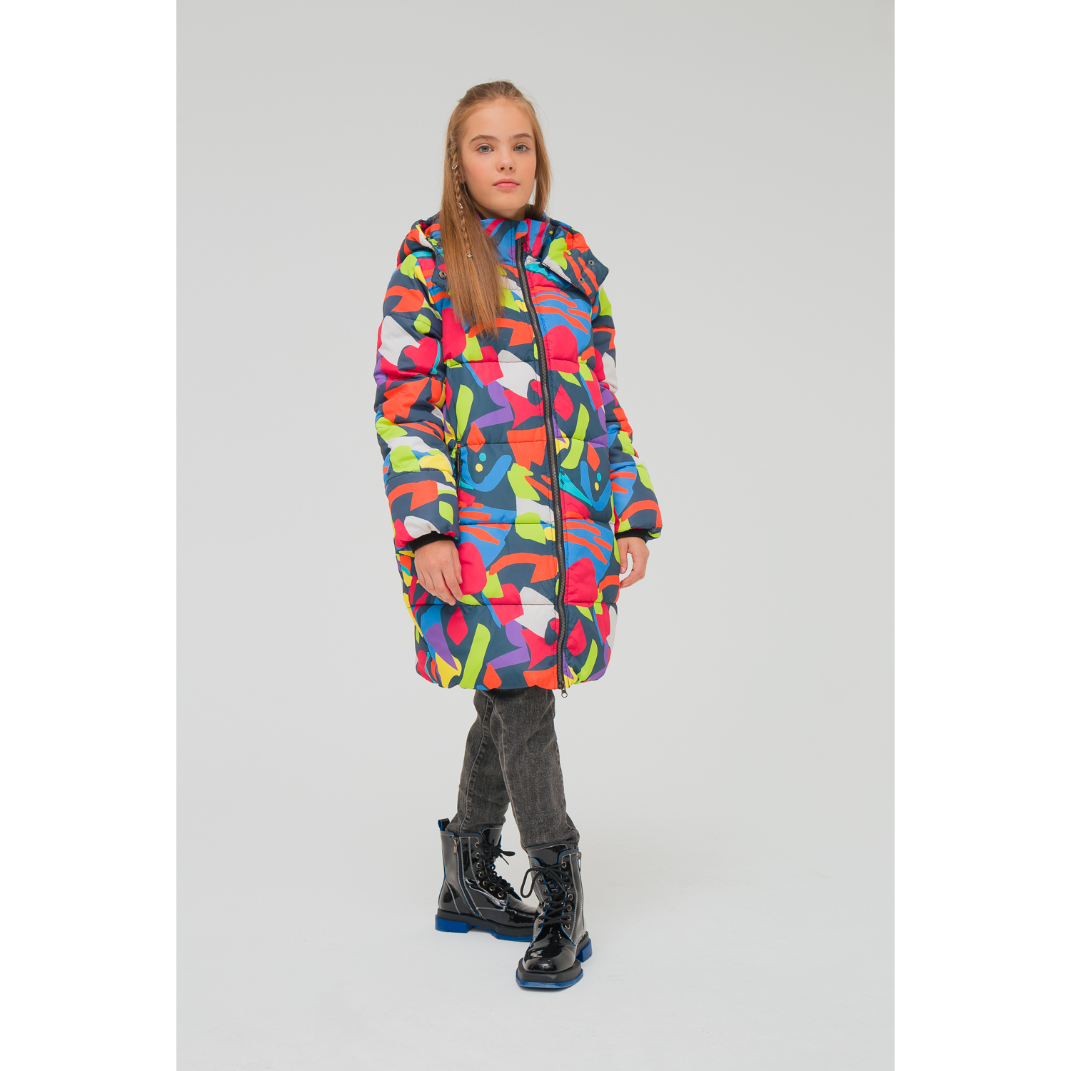 Пальто детское WBR 66-035, разноцветный, 128