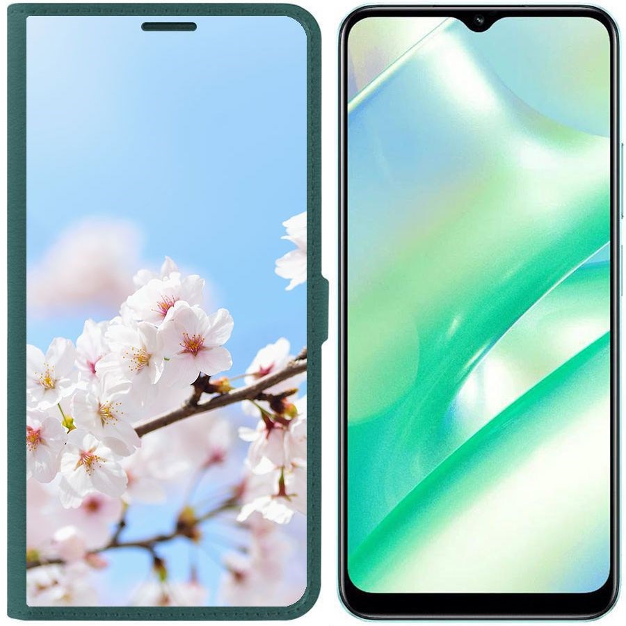 

Чехол-книжка Krutoff Eco Book для Realme C33 Цветение (зелёный опал), Зеленый