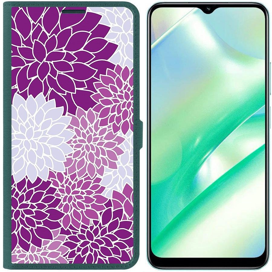 

Чехол-книжка Krutoff Eco Book для Realme C33 Цветочный паттерн 2 (зелёный опал), Зеленый