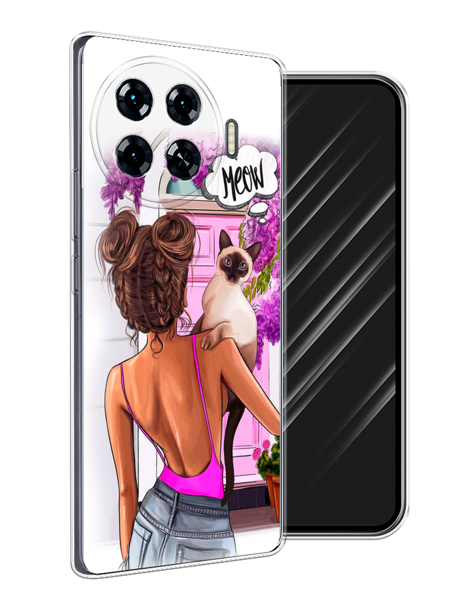 

Чехол Awog на Tecno Spark 20 Pro Plus "Девушка с кошкой", Розовый;коричневый, 305050-1