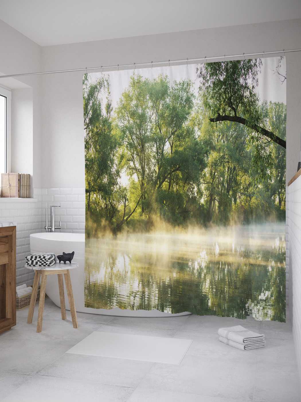 

Штора (занавеска) для ванной JoyArty "Туман над рекой" из сатена, 180х200 см с крючками, Оранжевый