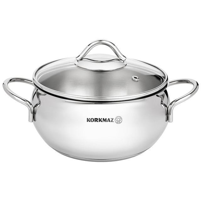 

Кастрюля нержавеющая 2,5 л с крышкой KORKMAZ Tombic 902-009, Серебристый