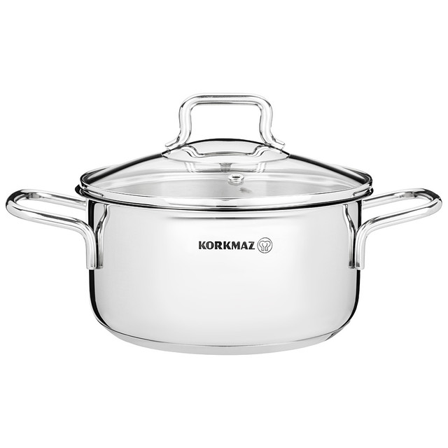 

Кастрюля нержавеющая 2,3 л с крышкой KORKMAZ Perla 902-015, Серебристый