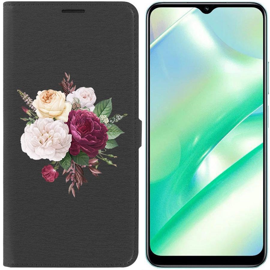 

Чехол-книжка Krutoff Eco Book для Realme C33 Цветочная композиция (черный)