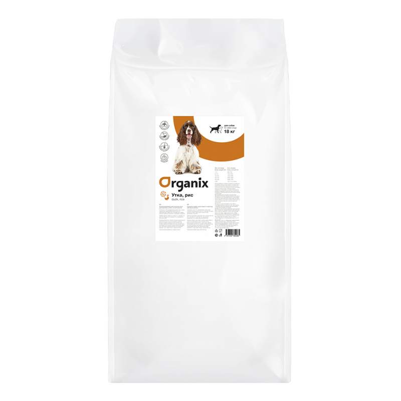 

Сухой корм для собак Organix, утка, рис, 18кг