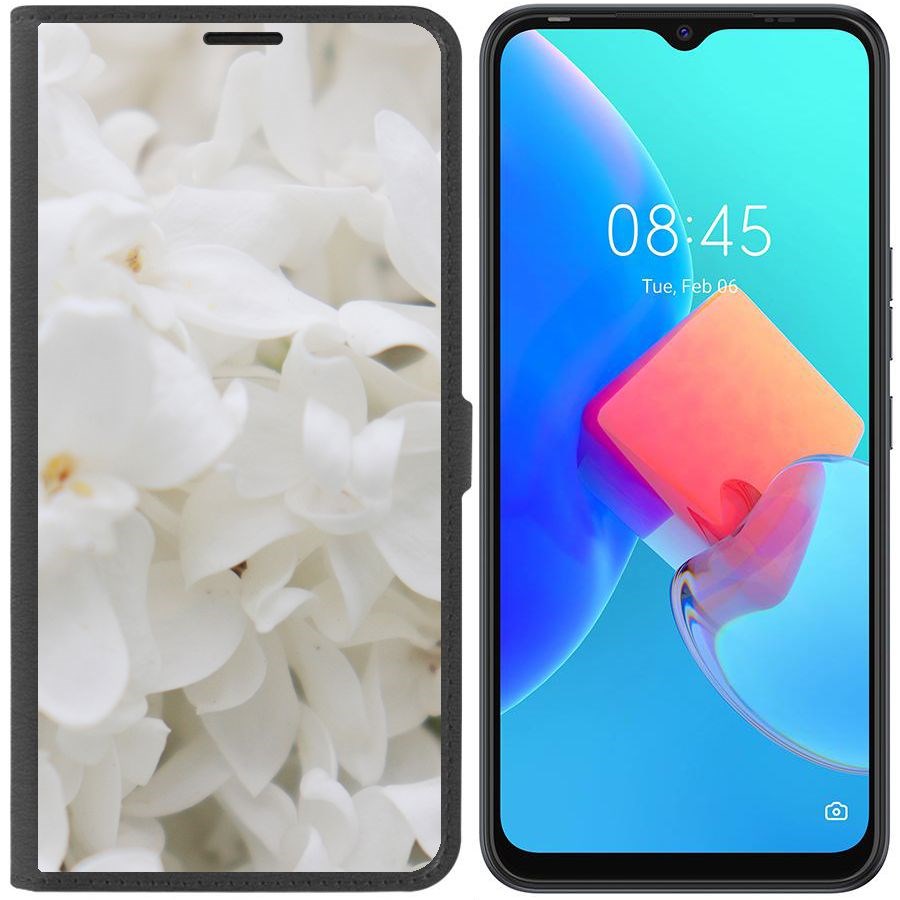 

Чехол-книжка Krutoff Eco Book для Tecno Spark 8C Белые лилии (черный)