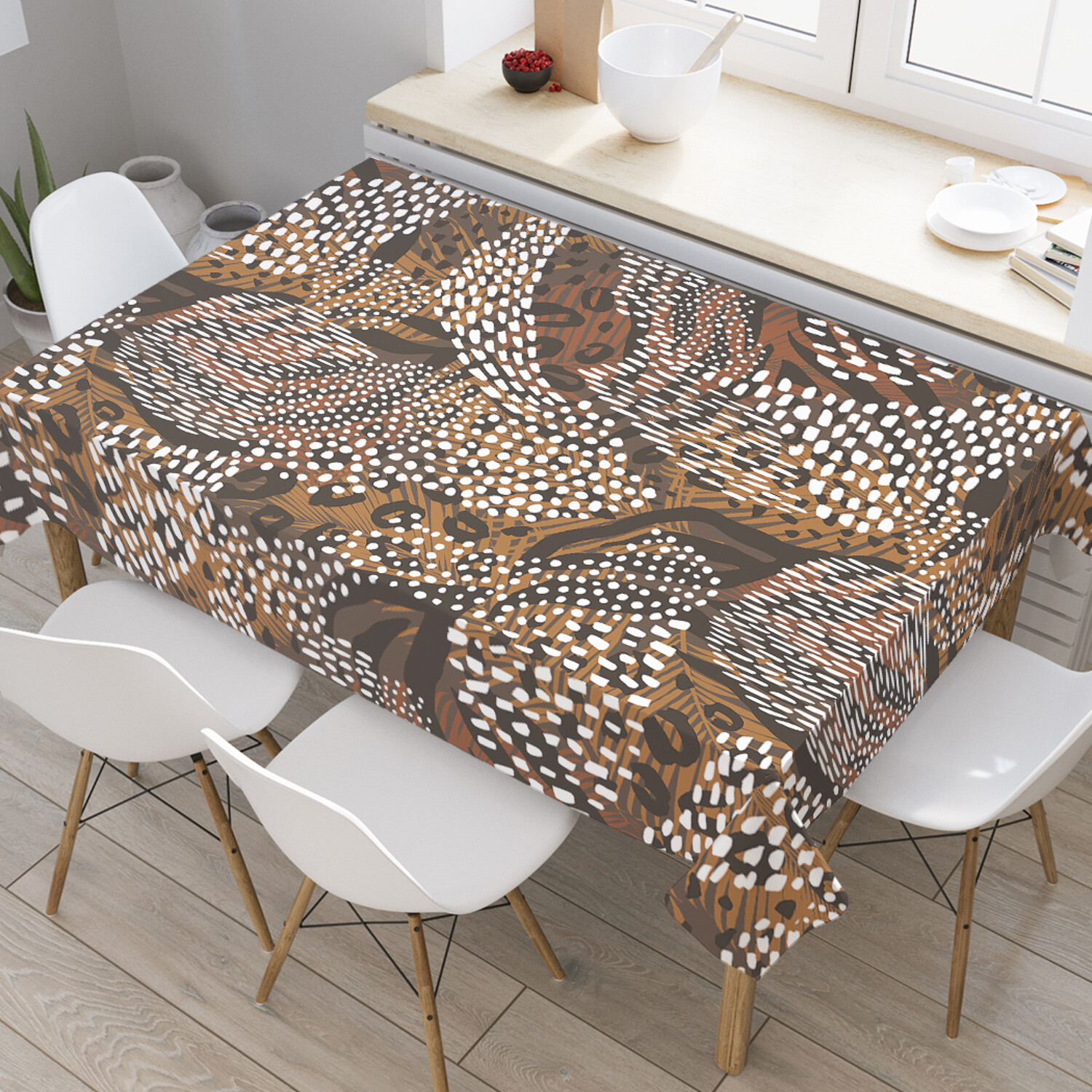 

Скатерть прямоугольная на стол JoyArty "Африканский паттерн" из оксфорда 120x145 см, Коричневый, Африканский леопардовый паттерн