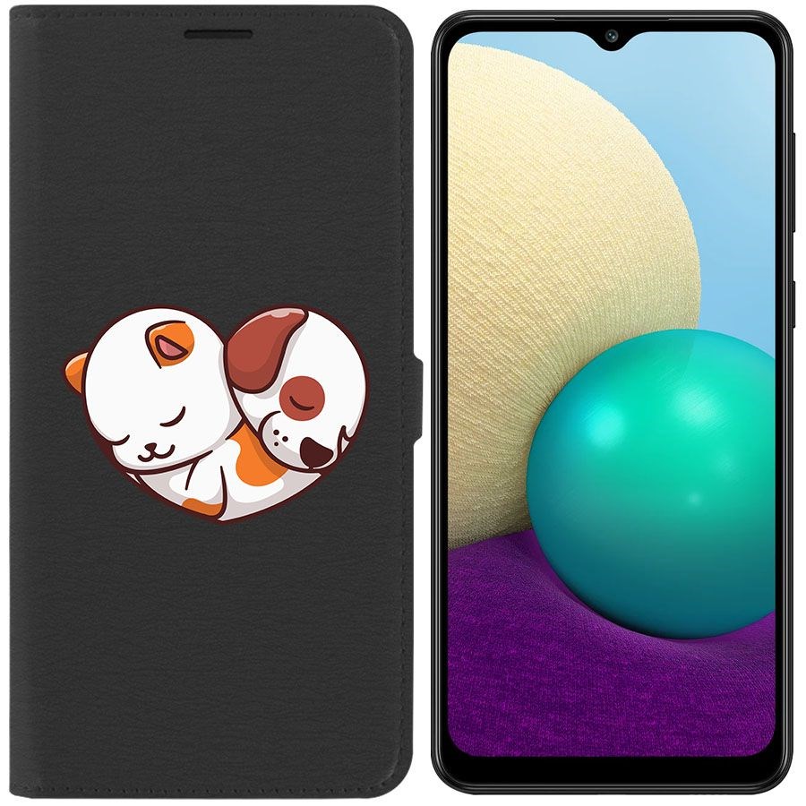

Чехол-книжка Krutoff Eco Book для Samsung Galaxy A02 (A022) Котёнок и Щенок (черный)