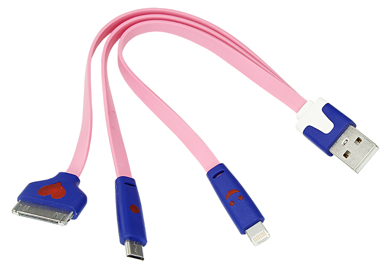 Кабель 30-pin Apple, Lightning, micro USB-USB Rexant 0.15 м розовый
