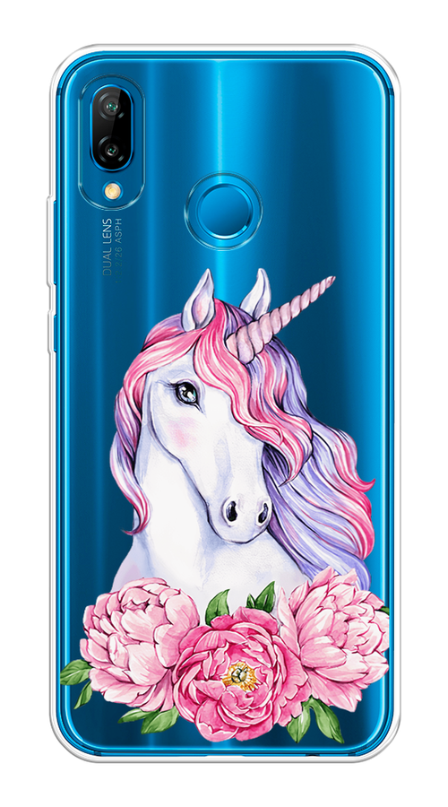 

Чехол на Huawei P20 Lite/Nova 3E "Единорог с пионами", Розовый;белый;зеленый, 64450-1