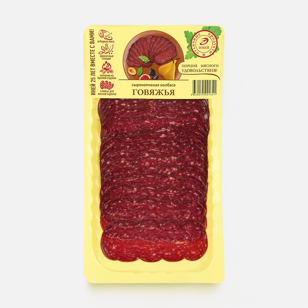 

Колбаса сырокопчёная Иней говяжья, нарезка, 80 г