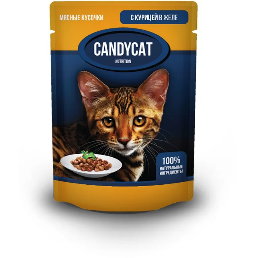 Корм влажный Candycat для кошек, курица, в желе, 85 г