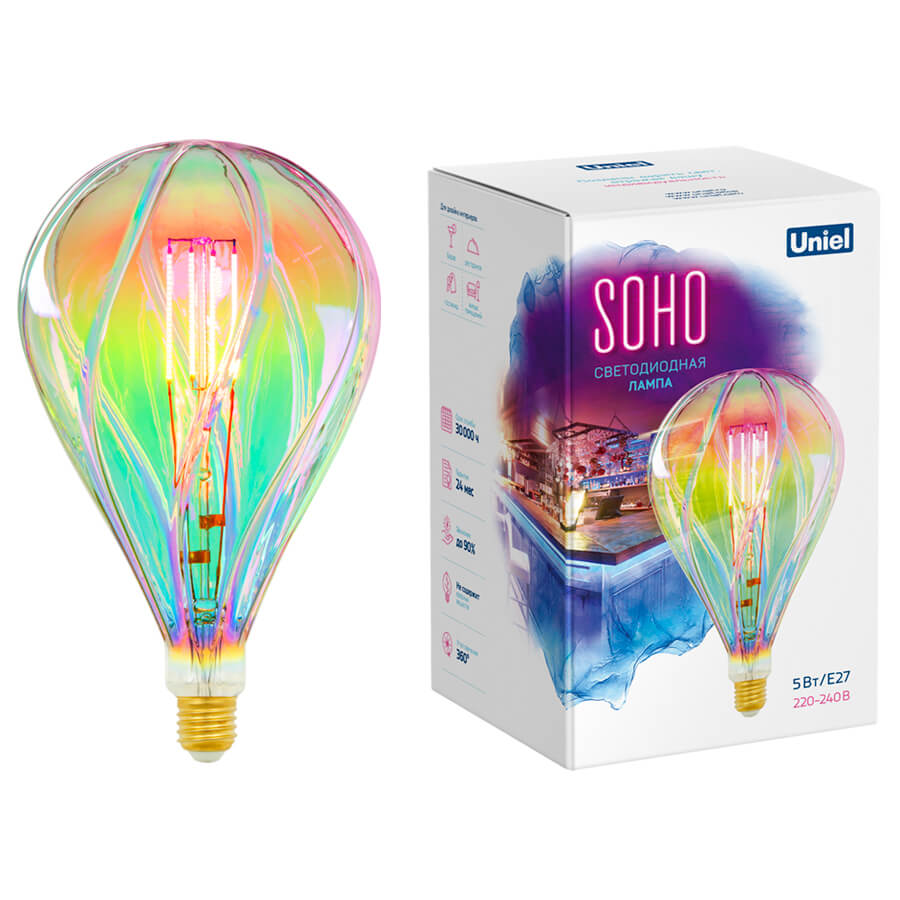 фото Лампочка uniel led-sf31-5w/soho/e27/cw rainbow gls77rb soho