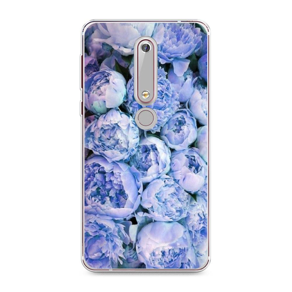 

Чехол Awog на Nokia 6 2018 / Нокиа 6 2018 "Пионы голубые", Голубой, 120950-8