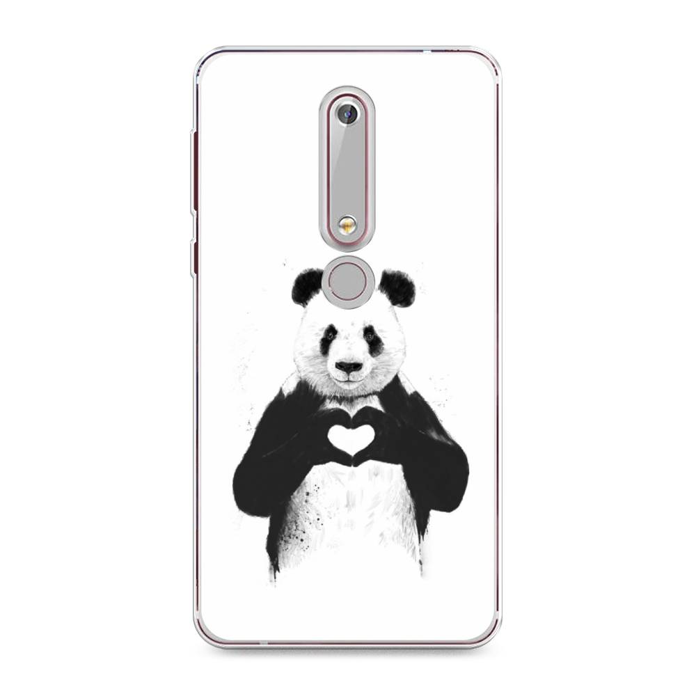 

Чехол Awog на Nokia 6 2018 / Нокиа 6 2018 "Панда love", Серебристый, 120950-10