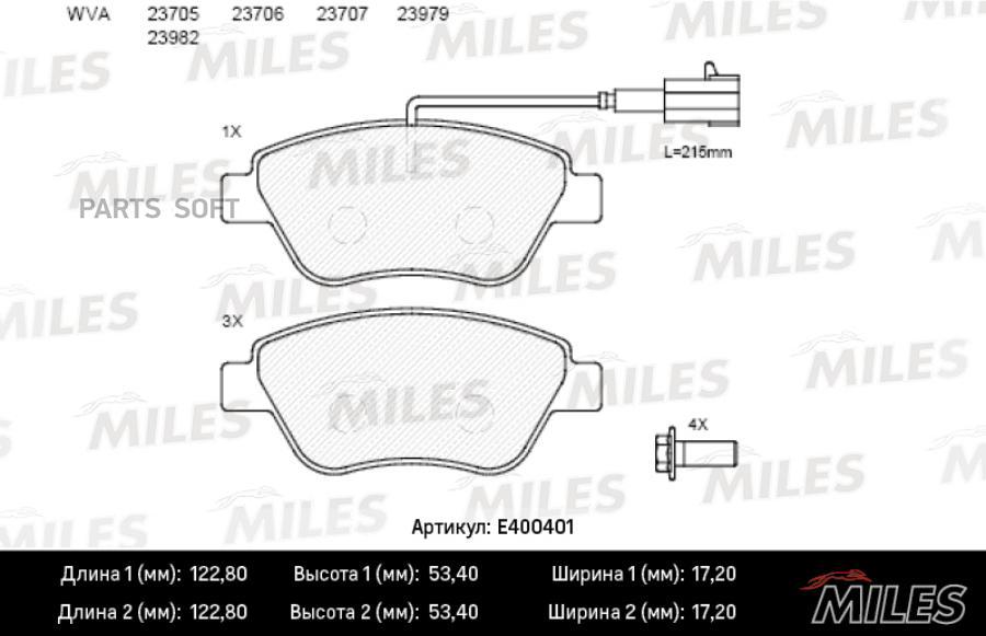 

Колодки Тормозные Fiat Albea, Doblo, Stilo 01- Передние Low-Metallic Miles Miles арт. E400