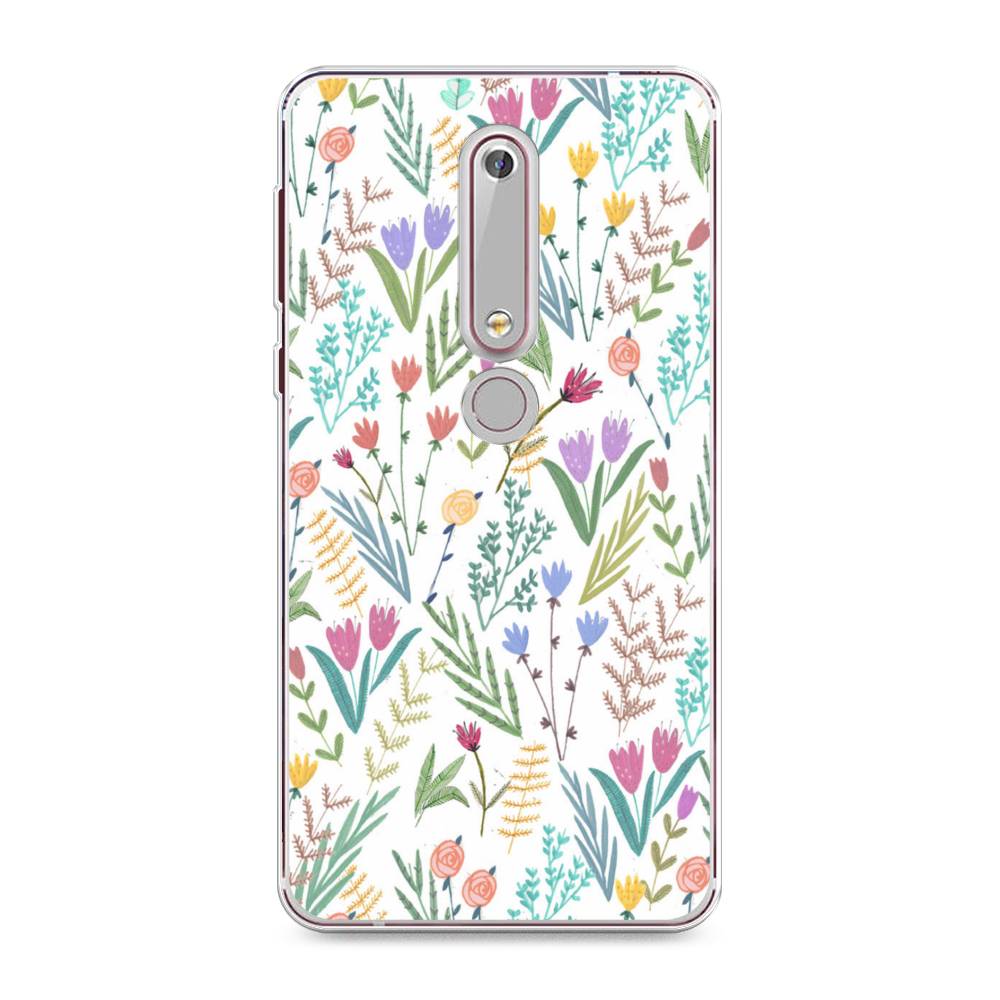 

Чехол Awog на Nokia 6 2018 / Нокиа 6 2018 "Полевые цветы рисунок", Белый;зеленый, 120950-8