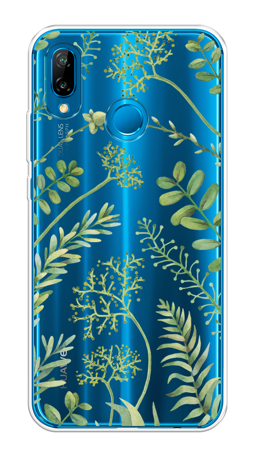 

Чехол на Huawei P20 Lite/Nova 3E "Green Leaves", Зеленый;прозрачный, 64450-1