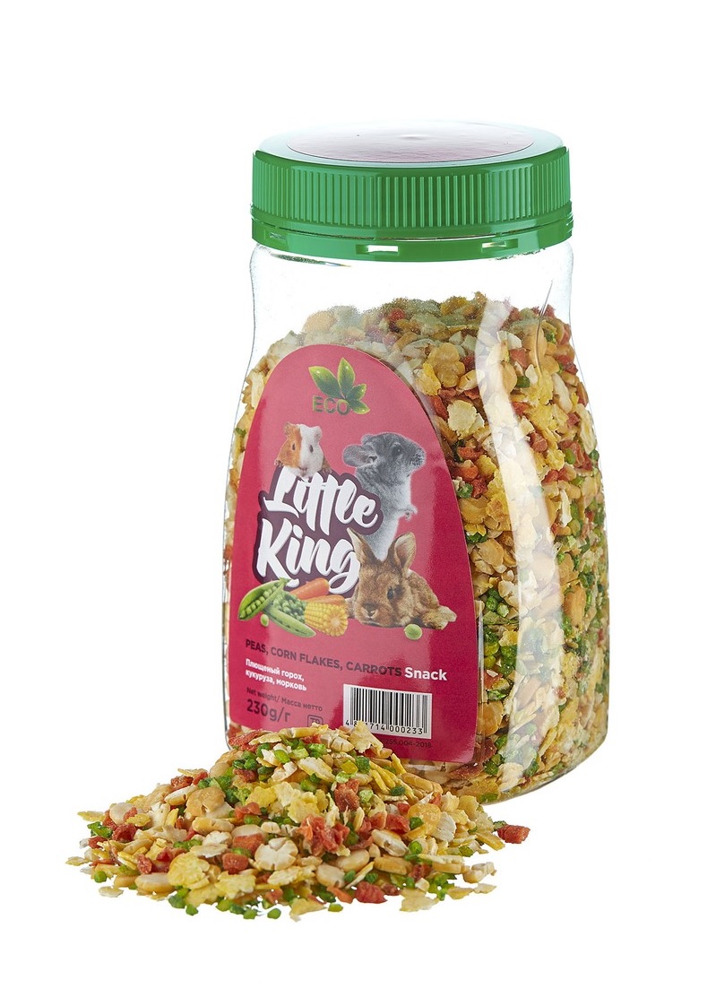 фото Лакомство little king для грызунов, плющеный горох, кукуруза, морковь, 230 г