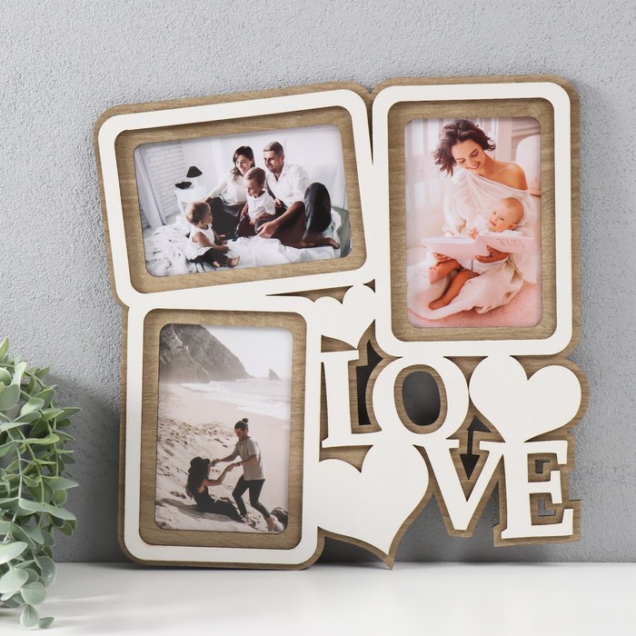 

Фоторамка ProfArt Love 33х33 на 3 фото 10x15 см, ЛХДФ, белый дуб, Бежевый