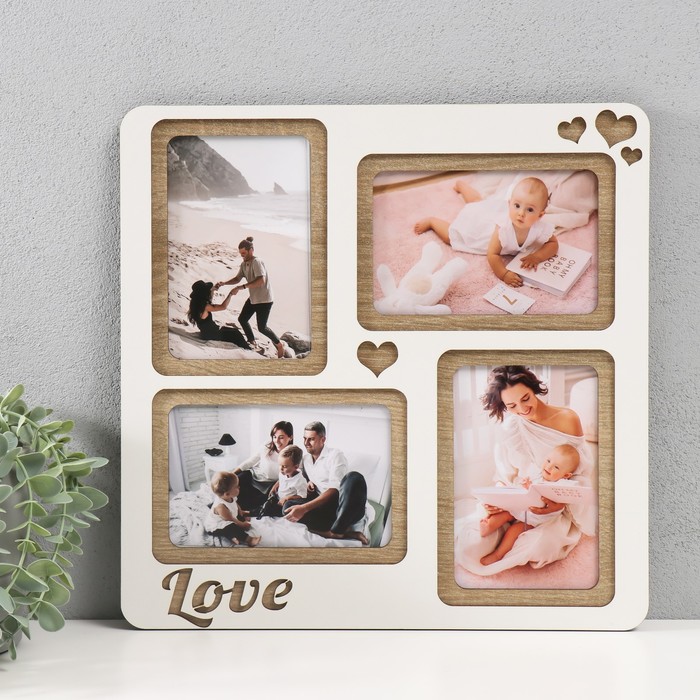 

Фоторамка ProfArt Love 33х33 на 4 фото 10x15 см, ЛХДФ, белый дуб, Бежевый