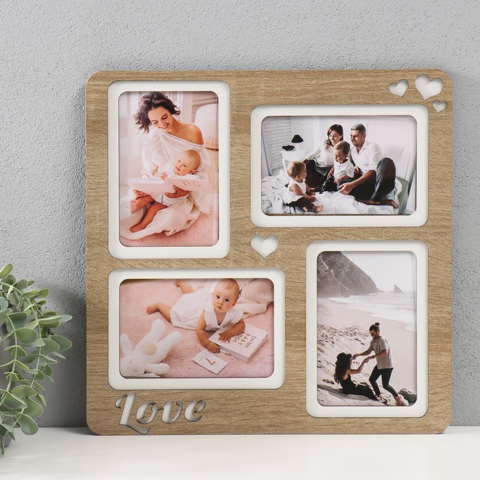 

Фоторамка ProfArt Love 33х33 на 4 фото 10x15 см, ЛХДФ, дуб/белый, Бежевый